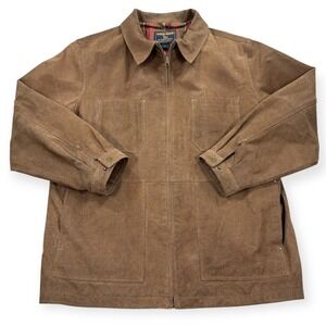 Woolrich Leather Jacket Men's Large Brown Suede Leather Plaid Lined Vintage Y2K